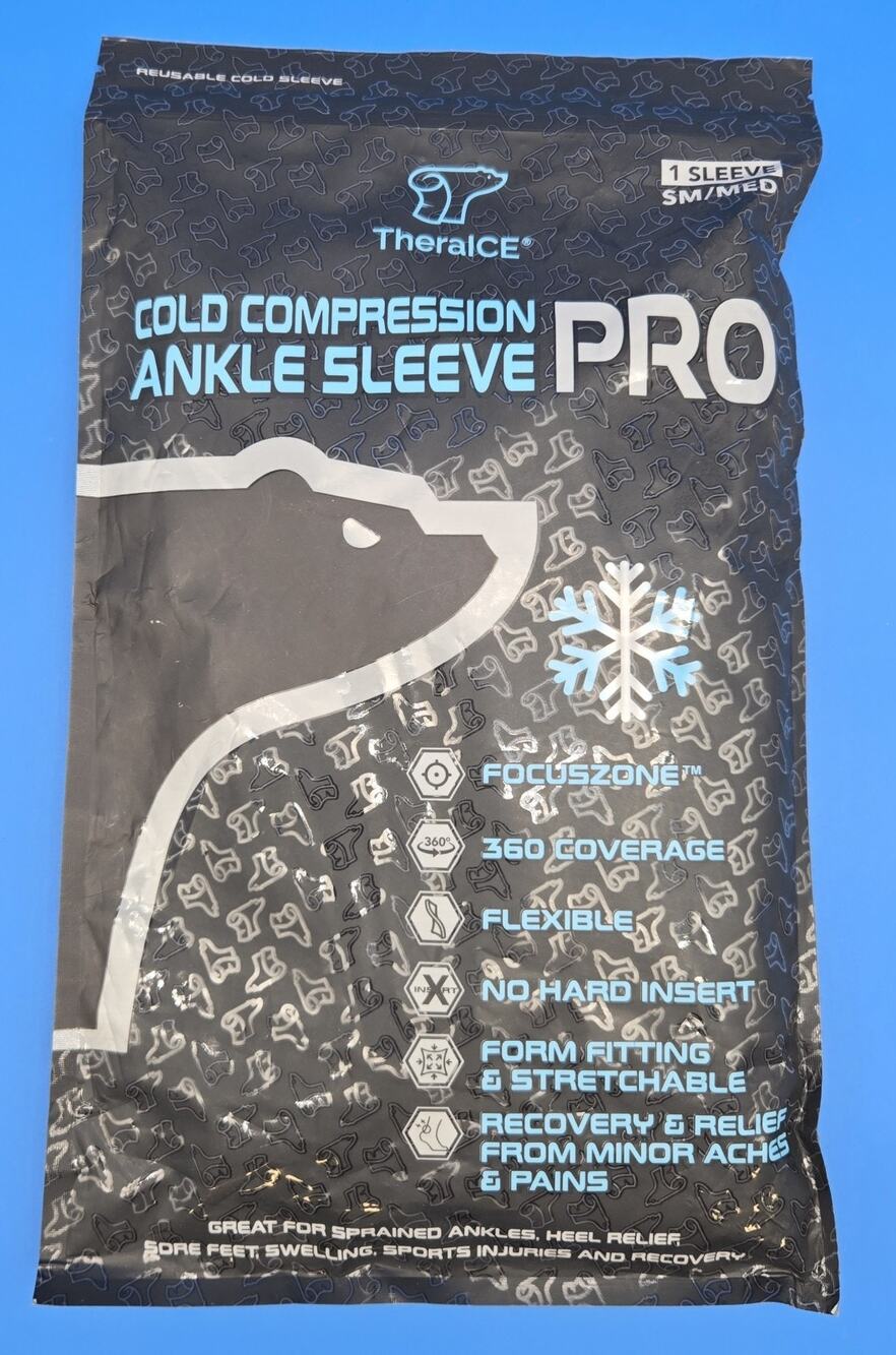 TheralCE Cold Compression Ankle Sleeve PRO Small Medium Black Reusable Ice Pack